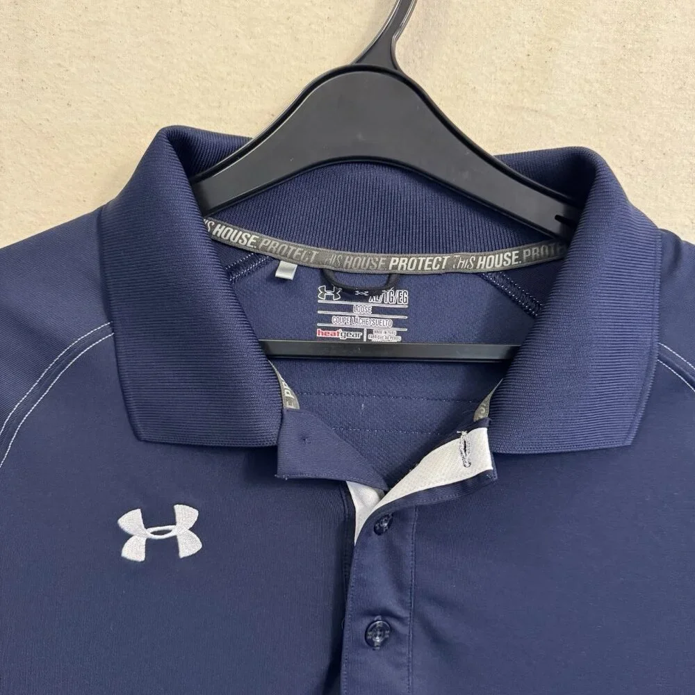 Under Armour Heat Gear Miller Lite Mens XL  Extra Large Navy Blue Polo - Picture 3 of 7